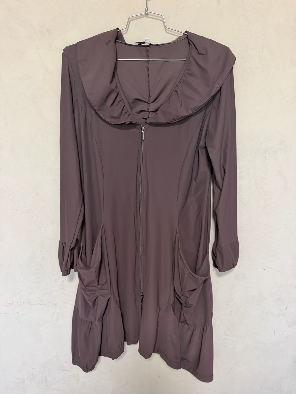 Sunlight Paris Women's Asymmetrical Zip-Front Dress with Ruffled Collar — Mauve